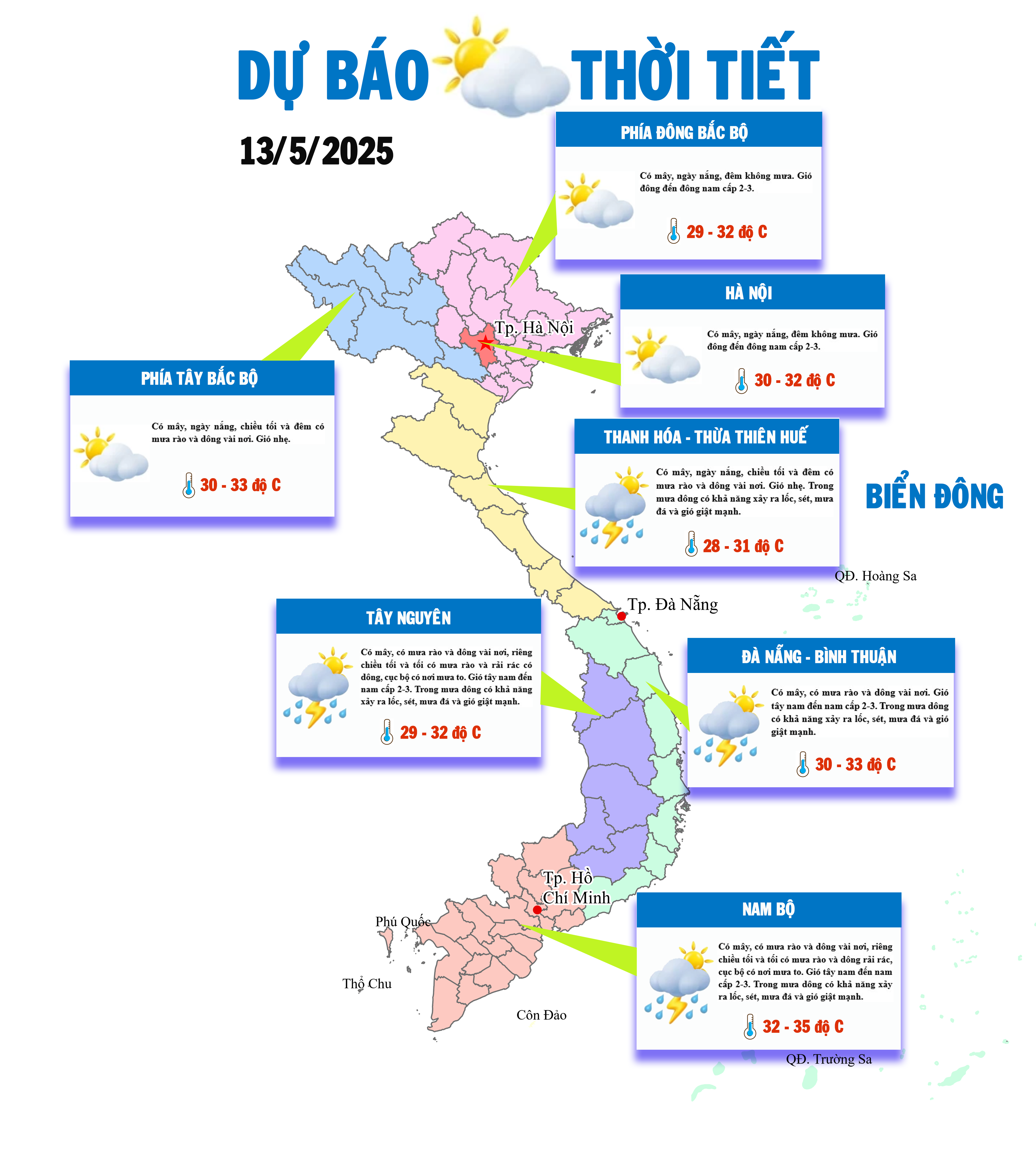 Bắc Bộ tăng nhiệt, Tây Nguyên và Nam Bộ có nơi mưa to